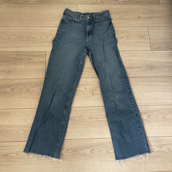 &Denim Raw Hem Ultra High Waist Wide Leg Jeans Womens Size 4 Blue Casual College - Picture 2 of 12